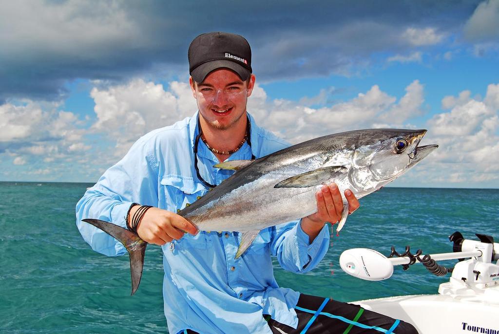 Lee with a nice long tail tuna.  These fish go hard and can empty a spool before you can react.  - Winter quick tripping for tuna © Lee Brake